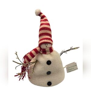 Plush Beanbag Style Snowman Christmas Ornament Hat Scarf Buttons Twig Arms NWT